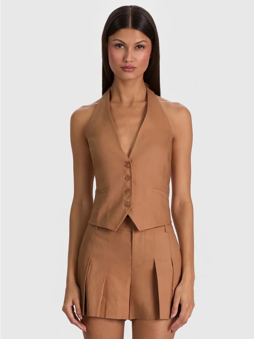 Alice + Olivia Linen Set~ Erica Vest and Blaire Pleated Short in Tan